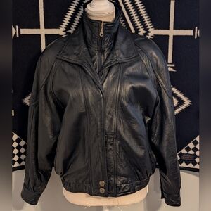 🖤 Vintage 90's Leather Limited Genuine Leather Zip Front Bomber Jacket, Black M